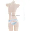 Sexy Set Japanese Lingerie Lolita Kawaii Blue Pink White Striped Mini Bikini Adult Cosplay Erotic Costumes Bra Women Underwear 230419