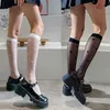 5 PC Chaussettes Bonneterie Sexy JK Femmes Bas Lolita Uniforme Mince Longue Chaussettes Bas De Soie Amour coeur voir à travers noir Genou Chaussette D'été Sous-Vêtements Z0419