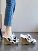 Dress Shoes Mink Furry Slippers Women's Outer Wear Summer Hair Sandals Wedge Heels Not Tired Feet