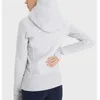 Full Zip Hoodie Hip Comprimento Yoga Outfits Tops Tracksuit LU-192 Gym Casaco Mistura de Algodão Fleece Sports Hoodies Clássico Fit Moletons Mulheres Jaqueta Com Capuz Top