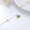14K Gold Sea Turtle Anklet for Women Blue Opal Layered Ankle Bracelet Real Gold Beach Foot Jewelry for Her
