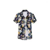 Camisas casuais masculinas Casa de algodão havaiano Roupas 3D Imprimir camisa elegante Flores deslumbrantes de grandes dimensões