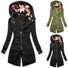 Gabardinas para mujer Otoño Invierno Mujeres Abrigo de manga larga Zip Irregular Estampado floral Chaqueta con capucha Abrigo Mujer