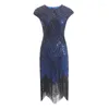 Casual Dresses XS-3XL Kvinnors 1920-tal PESKIN BEADED TASSLES HEM FLAPPER DRESSELESS SILVER TRÅD FRANGE STOR GATSBY Party