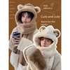 Beanie/Skull Caps Little Bear Hat Scarf Women's Autumn and Winter Versatile Cute Warm Hooded Plush Three Piece Set 231118