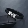Charm Bracelets Punk Men Jewelry Black Brown Braided Leather Bracelet Stainless Steel Magnetic Clasp Fashion Bangle Gothic Skull Wristband
