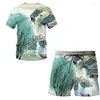 Herrespår sommar kinesiska borstmålning 3d kortärmad kostym man / kvinna casual kläder t-short shorts 2-stycken streetwear män