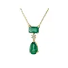 Designer Sier Plus Genuine Earth Mines & Pear Cut Zambian Emerald Diamond Necklace Solid 14 K Gold