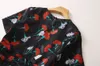 Vestido preto verão estampa floral franzido manga curta decote redondo com painéis clássicos vestidos casuais A3A101459