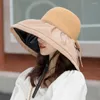 Wide Brim Hats Women's Summer Shade Cap Fashion Big Hollow Out Ceiling Design Sun Hat Female Travel Bow Bucket