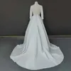 Abito da sposa Altri abiti 11556#Real Pos Abito da ballo O-Collo Raso di fascia alta Manica lunga Sweep Train Piega Abito da sposa aperto sul retroAltro