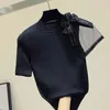 女性のTシャツのシンティムボウTシャツ女性メッシュブラック半袖Tシャツ女性服ニットスリムサマートップカジュアルTシャツFEMME 230419