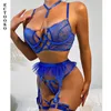 Sexy Set See Through kawaii Blue Lingerie For Ladies Fetish Costume for Women Erotic Stripper Outift 3-Pieces With Chain 230419