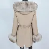 Pele feminina falso moda inverno jaqueta feminina impermeável longo parka casaco real gola natural capuz quente streetwear destacável 231118