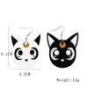 Boucles d'oreilles pendantes dessin animé mignon chaton noir et blanc, géométrie personnelle, petit Animal drôle pour femmes, bijoux cadeau de fête