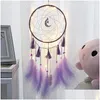 Party Decoration Tasseled Moon Dreamnets Hand Made Pure Color Dreamnet Feather Wind Chime Home Ornaments Arts Crafts Creative 8 8Mg Dhhtq