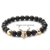 Beaded Women Jewelry Bracelet Strands Punk Cz Bl Head Skl Men Fashion 8Mm Lava Stone Beads Charm Bracelets Bangles Rame Gift Drop Del Dhdms