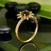 Cluster Rings 14kt Yellow Gold 0.99ct Round Cut Smoky Topaz And 0.13ct H SI Diamond Engagement Ring