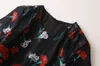 Vestido preto verão estampa floral franzido manga curta decote redondo com painéis clássicos vestidos casuais A3A101459
