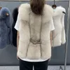 Gilet en fausse fourrure pour femme, court, mode de luxe, manteau réel, sans manches, veste d'hiver, 231118