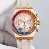 Zegarki projektantów 37 mm kwarcowe zegarek Watch Watch Rainbow Movement Circle Sapphire Diamond Lady Business Wristwatch Montre de Luxe