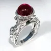Cluster ringen retro -stijl Dark Red Moonstone Ring Natuurlijk sieraden met stenen feest bruiloft accessoires Fashion trends