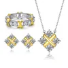 Tiffanyany ketting Sterling zilveren sieradenset Dames driedelige set T-sterring S925 zilveren letteroorbellen Kleine diamanten ketting