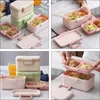 Dinyire Sets Box Bento Lunch Portable Containers Container Boxen School Square houten komkoffer Japanse opslag volwassen dipcompartimenten