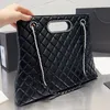 Designer Women 23A Pearls Chain Tote Shopping Bag France Luxury Brand Quilted Nappa Leather Shoulder Bags Lady Black Chains Strap Large Totes Handbag 34cm