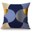 Oreiller bleu et or géométrique canapé étui décoratif scandinave coton lin moderne luxe métal géométrie chaise couverture