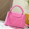 Sac à bandoulière pour femme de haute qualité Capuchines Sac à main en cuir d'autruche Sac fourre-tout Sac à main de luxe Embrayage Sac de messager pour femme rose