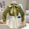 Bloups feminino Roupas 2023 Autumn Winter Bow Lace Camisa de manga comprida Up Ruffle Top