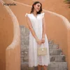 Casual Dresses Marwin Long Simple Casual Solid Hollow Out Pure Cotton Holiday Style High midje Fashion Mid-Calf Summer Dresses Vestidos 230418