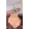Xiy hochwertige Echtgold-Halskette mit natürlichem Smaragd-Diamant, 0,38 ct, klassischer Blumen-Anhänger, Edelstein-Halskette