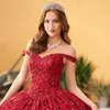 Czerwona błyszcząca księżniczka fioletowe sukienki Quinceanera suknia balowa słodka sukienka koraliki aplikacje koronkowe koraliki 16. suknia imprezowa de 15