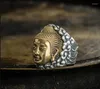 Cluster-Ringe aus massivem 999er Sterlingsilber für Herren und Herren, handgefertigter Buddha-Punk-Biker-Ring, Schmuck A5657