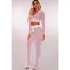 Women's Tracksuits Women sexy transparent Mesh two piece set top and pants 2019 summer 2 piece set club outfits lady tracksuit sportwear sweat suit P230419
