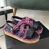 Designer femmes sandales haute qualité femmes diapositives cristal cuir de veau chaussures décontractées matelassé cordon plate-forme baskets d'été 35-41