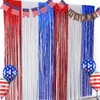 Party Decoration Independence Day Red White Blue Metal Foil Rain Curtain Backdrop 4th July Birthday Background Decorative Tassel Ribbon