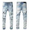 designer mens purple jeans denim embroidery pants fashion holes trouser hip hop distressed zipper black jeans for man skinny stretch jeans