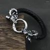 Charm Bracelets Viking Goat Head Men Stainless Steel Vintage Bangles Rune Amulet Leather Icelandic Jewelry