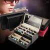 Jewelry Pouches PU Glasses Storage Display Box Watch Organizer With Transparent Glass Cover Built In Flannelette Hardware Lock