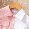 Robes de fille Prowow 2 6Y Enfants Filles Rose Blanc Patchwork Polo Shirt Robe Pour Blouses Avec Ceinture Été Enfants Vêtements 230418