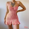 Freizeitkleider Blumendruck Kurze Sommerkleider Frau Spaghettiträger Schlankes Minikleid Boho Sommerkleid Bandage Sexy Rüschen Tunikakleid S-5XL 230419