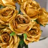 Dekorative Blumen Künstliche Goldseidenrosen Real Touch Brauthochzeitsstrauß Für Hausgartenparty Blumendekor Blühende Rose