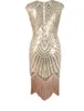 Casual Dresses XS-3XL Women's 1920s Sequin Beaded Tassels Hem Flapper Dress Sleeveless Silver Thread Fringe Great Gatsby Party