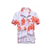 Camisas casuais masculinas Casa de algodão havaiano Roupas 3D Imprimir camisa elegante Flores deslumbrantes de grandes dimensões