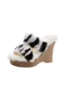 Dress Shoes Mink Furry Slippers Women's Outer Wear Summer Hair Sandals Wedge Heels Not Tired Feet