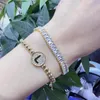 Bracciale con lettera iniziale color oro 26 per donna Uomo fatto a mano 4MM perline in acciaio inossidabile zircone nome bracciali amanti gioielli regalo