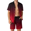 Tute da uomo Rosso brillante e nero Fitness Outdoor Set da uomo Camicia casual sfumata minimalista Set Pantaloncini grafici 2 pezzi Vintage